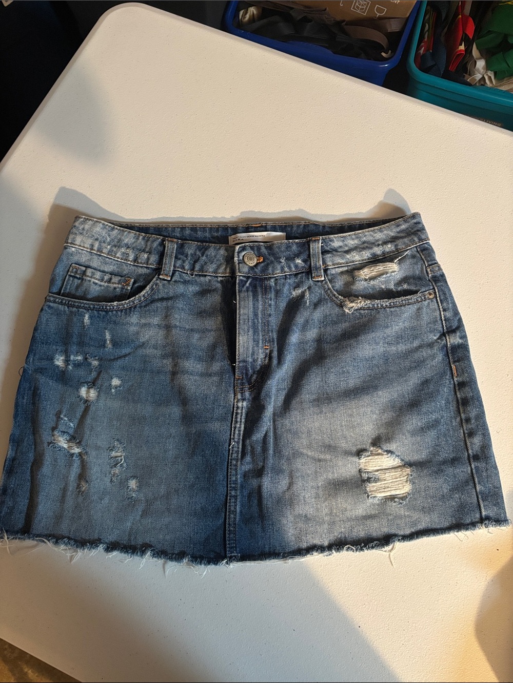 Zara Distressed Blue Denim Mini Skirt